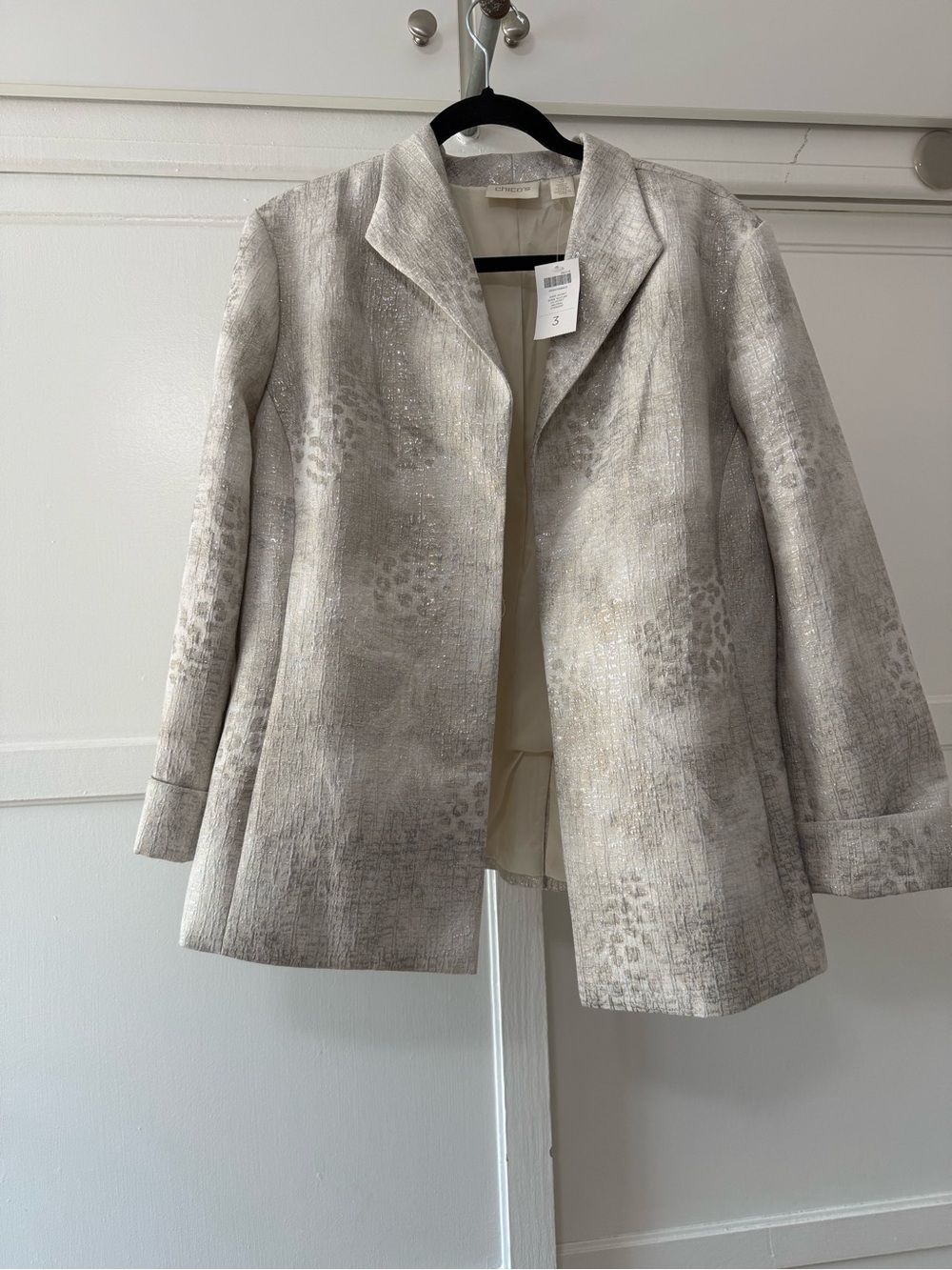 Chico's Light Gray Metallic-Accent Open-Front Blazer